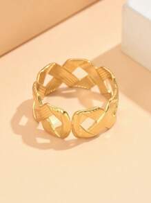 1 Piece Elegant Vintage Braided Stainless Steel Adjustable Open Ring, 18K Gold Plated Non-Fading Jewelry, Women Everyday Wear