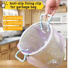 4PCS Creative Hand Trash Bag Clips, Double Clips Design Won't Slip, Stable Moving Without Dirtying Hands, Hoop-Pressing Ring Bucket Edge Anti-Slip Clips, Suitable For Kitchen, Bedroom, Bathroom, Office Trash Cans