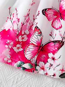 Bộ 2 chiếc áo trễ vai không tay màu trơn đơn giản thời trang cho bé gái & chân váy mini thắt nơ lưng thun in họa tiết bướm, dành cho mùa hè hàng ngày - Nhiều màu - Xem 6