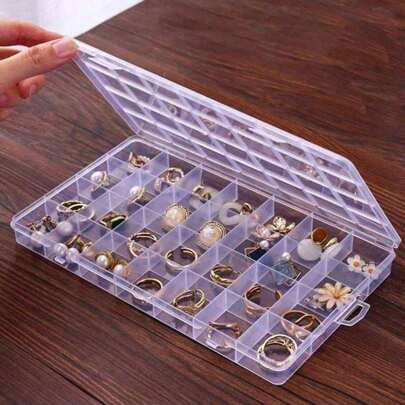1pc Multi-Purpose Clear Plastic Storage Box, Including 4/24/28/32 Fixed Compartments For Organizing Earrings, Rings, Jewelry And Nail Art Accessories Back To School