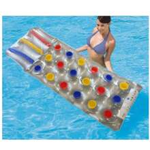 1 Pc Swimming Inflatable Lounge Chair Pool Beach Lounge Floating Raft With Cup Holders Inflatable Mattress Pool Float, Beach Essentials, Beach Accessories - Multicolor - View 10