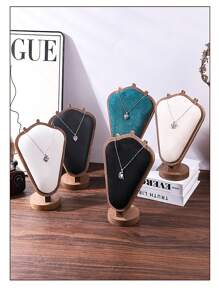 1pc Light Luxury Velvet Model Stand Necklace Walnut Jewelry Display Stand Portrait Neck Stand Jewelry Display Stand - Multicolor - View 9