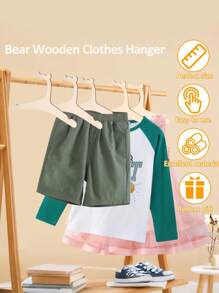 5pcs/10pcs/Set Cartoon Non-Slip Wooden Baby Clothes Hangers, Kids Room Home Wood Hanging Decor - Wood Color - View 2