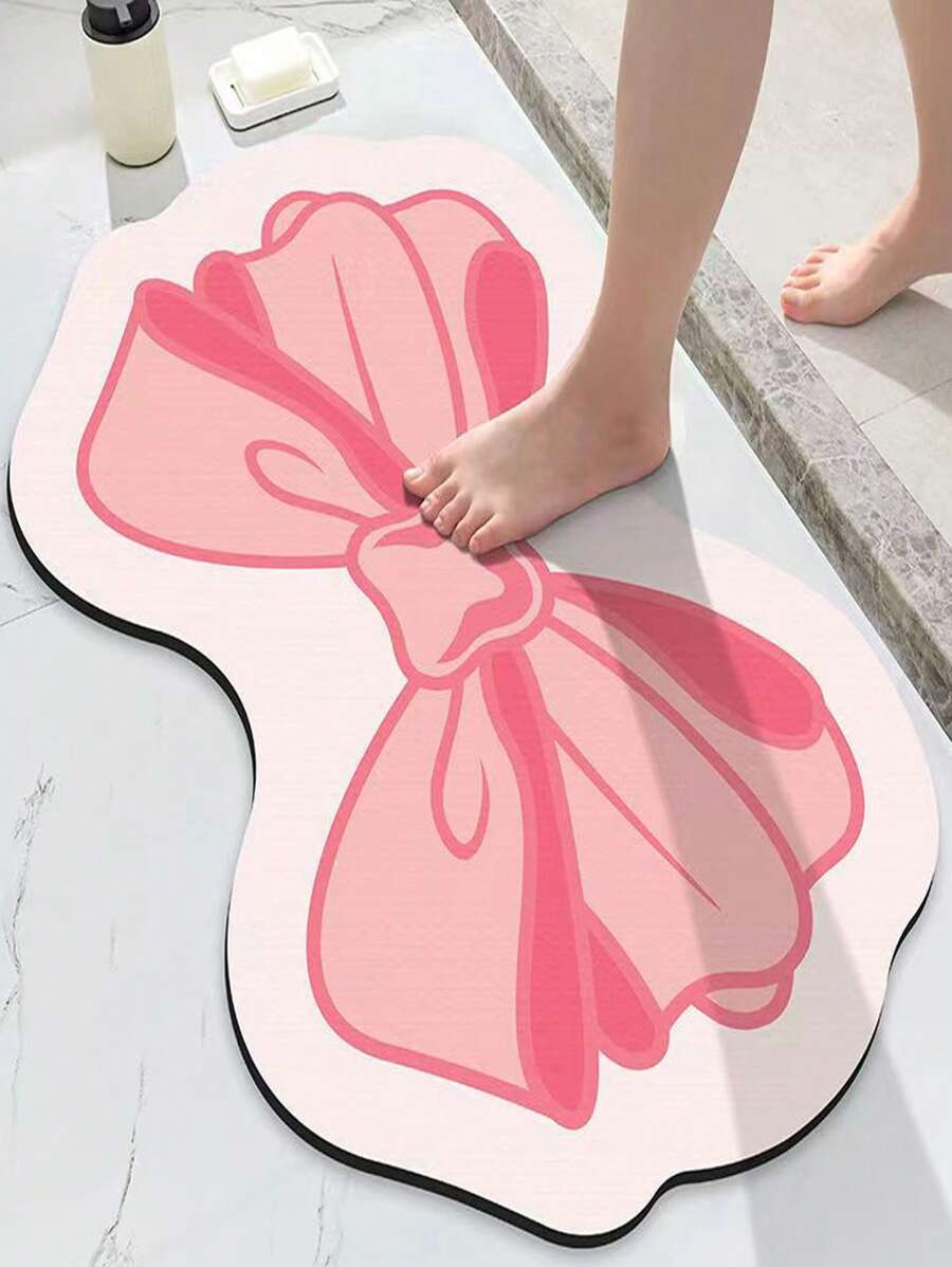 1pc Bathroom Rug Bow Bath Rug Non-Slip Absorbent Bath Mat Bathroom Tub And Shower - Red - View 1
