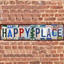 1pc Vintage "HAPPY PLACE" Metal Sign,Funny Metal Poster ,2D Flat Printing Multipurpose Metal Decor With Pre-Drilled Holes For Easy Hanging, Room Decor,Home Decor,Kitchen Decor,Office Decor,Garden Decor,Outdoor Decor,Bedroom Decor, Living Room Decor, Cafe Decor, Restaurant Decor, Garage Decor, Bar Decor