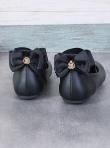 1 par de bailarinas de ballet con lazo elástico de unicolor para niñas, suaves y cómodas para la escuela, el transporte, actuaciones, todo el año - Negro - Ver 3