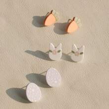 3 对优雅兔子、胡萝卜、紫蛋亚克力耳环套装，女士派对珠宝，复活节 - 紫色 - 查看 2