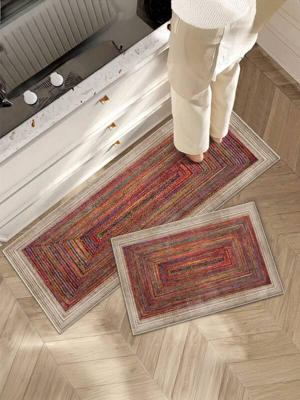 1pc Velvet Material Tire Bottom Moroccan Style Rug, Soft & Easy To Clean Machine Washable Long Runner Rug, Suitable For Kitchen, Dining Room And Other Kitchen Areas