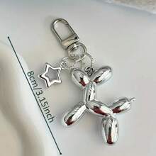 1pc Charming Silver Balloon Dog Keychain - Perfect Gift For Pet Lovers - Car Key Chain - Stainless Steel Material - 8cm/3.15 Inch - Multicolor - View 2
