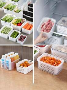 1pc/3pcs Plastic Food Storage Containers Set With Draining Basket And Lid - Leak-Proof, Fridge Safe, Reusable Multi-Functional Kitchen Organizer For Fruits, Vegetables And Food