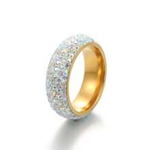 1 Stück 5-reihiger geschwungener Ring aus Titan-Stahl mit Strass, modischer vielseitiger Partnerring, koreanischer Stil, europäisch-amerikanisch beliebt, 5-reihiger gewölbter Strass-Ring, Titan-Stahl-Keramik-Strass-Rundbögen Eheringe, Unisex für den täglichen Gebrauch