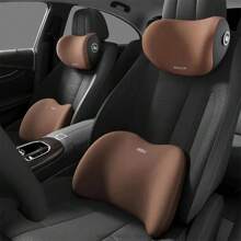 Almohada de cuello para coche de confort, almohada de cabeza de espuma viscoelástica, almohadilla ajustable para el cinturón de hombro, utilizada para aliviar el dolor de cuello al conducir. - Marrón - Ver 2