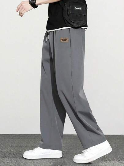 Men's Loose Straight Ice Silk Pants, Casual Lightweight Trousers, Fashionable & Versatile For Spring, Summer, Autumn