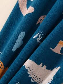 Young Boy All-Over Dinosaur Print Pajama Set, Children Homewear Loungewear - Teal Blue - View 9