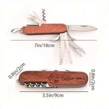 1PC A Custom-Made Knife With The Name "Multi-Functional Folding Knife" Is Designed In The Style Of Valentine's Day. It Is A Stainless Steel Folding Knife With 11 Functions. It Is Equipped With A Wooden Handle That Conforms To Ergonomics. - Brown - View 2