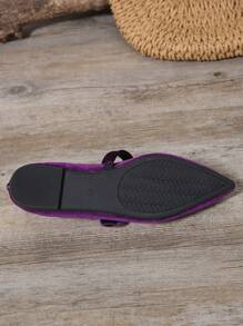 新款秋季女士套脚鞋，绒面尖头套脚百搭工作乐福鞋 - 紫色 - 查看 9