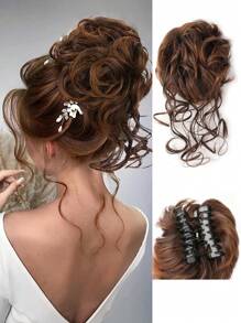 Pièce de chignon désordonné, chouchou, extension de cheveux pour chignon ébouriffé, queue de cheval bouclée et ondulée, chignon synthétique pour femmes et filles, mariage