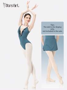 DonsGirl 1pc Women's Ballet Leotard - Velvet Patchwork V-Neck High Slit Design, Professional Gymnastics And Figure Skating Performance Wear - Blue - View 12