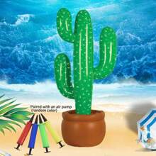 1pc Extra Large Inflatable Cactus With 1 Air Pump (Random Color), Summer Toy, Inflatable Beach Toy, Pool Inflatable Toy, Swimming Party Supplies, Self-Inflating Cactus - Multicolor - View 1