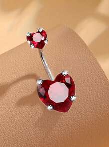 1pc Minimalist Cubic Zirconia Heart Decor Stainless Steel Belly Button Piercing Jewelry, Suitable For Daily Wear For Women