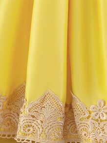 女婴黄色泡泡袖公主蓬蓬裙，适合派对穿着 - 黃色 - 查看 11