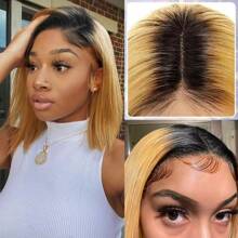 Human Hair Elegant Ombre Blonde Bob Wig For Women 1B27 Color - 13x4 Lace Front, Dark Roots To Light Tips, Straight Style, Versatile Short Wig