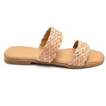 Woven Double-Strap Slide Sandals With Ergonomic Insole - Pink - View 2