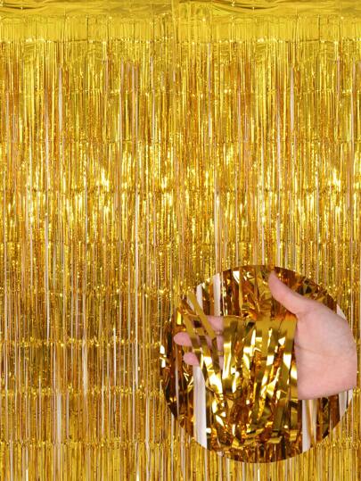 kumozawa 1pc Gold Metallic Tinsel Curtain, Party Decor Background, Graduation Decorations, Tassels, Birthday, Wedding, Single Women's Anniversary, Adult Rain Silk Curtain, Birthday Party Wall Decor, Tassel Shiny Aluminum Foil Wall Curtain
