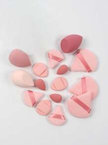 16件套化妆海绵套装，含化妆包，包括3个普通化妆海绵、3个迷你化妆海绵、3个粉扑、3个迷你粉扑、3个迷你指套粉扑和1个化妆包。化妆品、便宜、房间装饰、梳妆台、旅行、卧室、化妆配件、粉扑、美妆蛋、粉扑、化妆海绵、便宜、圣诞礼物、化妆品、化妆工具、便宜货、礼物、女士礼物、圣诞礼物 - 淺粉色 - 查看 3