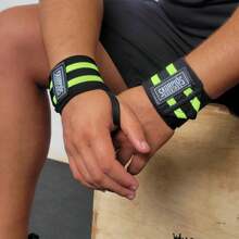 Pair Of Reinforced Wristbands In Black With Neon Green - 青檸色 - 查看 2