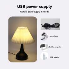 1 pièce Lampe de table plissée à LED rétro nordique, lumière chaude, contrôle par bouton, alimentée par USB, idéale pour la lecture, l'ambiance de café, la décoration de la chambre à coucher et du salon, cadeau idéal pour les amies