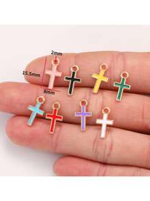 30 peças Minimalista Forma Cruz DIY Gota de Óleo Liga de Zinco Jóias Pingente Colar Roupas Chaveiro Charme, 8*15.5mm W397