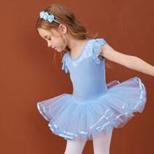 Vestido de bailarina azul tutu para meninas adolescentes, vestido de princesa para dança, balé, saia escolar elegante e simples, roupa esportiva, saia tutu de renda com manga bufante de malha para festas, aniversários e apresentações