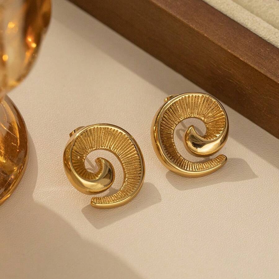 1 pieza Pendientes de acero inoxidable con diseño minimalista y elegante de rayas espirales, adecuados para ocasiones diarias y formales