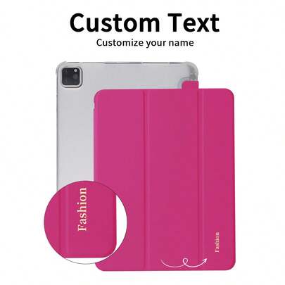 Customized Text Flat Tablet Case, Rose Red Solid Color, Suitable For IPad Mini4/Mini5/Mini6/Mini7, IPad A16 2025, Air 11 13 M2 M3 Pro 11 13 M4 2024, Air 4 5 10th 10.9, Pro 11 9th 8th 7th 10.2 4th 5th 6th Model A8, Customized Text, Tri-Fold Stand, Built-In Pen Slot, Soft Edge Full Coverage, Simple Casual Classic TPU Soft Shell IPad Flip Tablet Case. Note: The Final Font Style Is Subject To The Physical Picture, And There May Be Slight Color Differences.