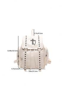 Original Handmade Y2K Soft Leather Subculture Backpack With Dark Cross Chain, Commute Bag, School Backpack - White - View 11