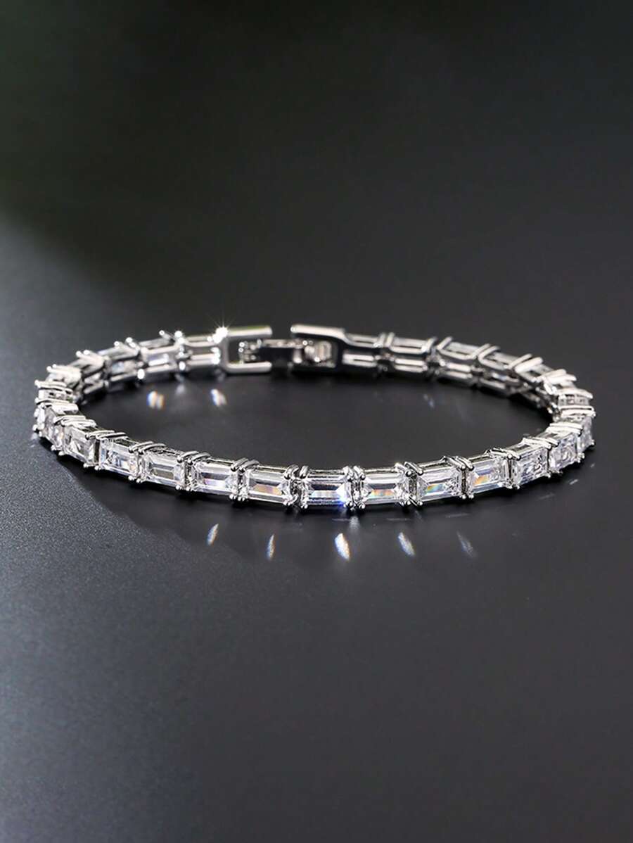 1 件精致几何锆石铜银手链，适合男士日常佩戴、外出和活动 - 簡約 - 查看 1