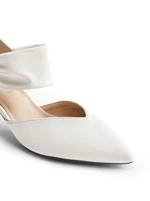 Women's Kitten Heel Pumps Pointed Toe Low Heel Dress Shoes For Work & Weddings, Slip-On Closed Toe Bridal Party Shoes - trắng - Xem 5