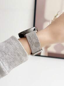 Creative Carving Flower Silicone Watch Band, Fits / 20mm, 22mm Watches, Comfortable Sport Soft Adjustable Strap - Grey - View 3
