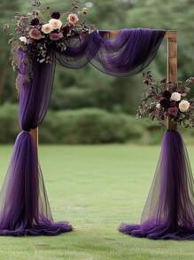 Cortina de tule transparente decorativa em arco de casamento roxo escuro, elegante véu de rede para pendurar, adequado para casamento, festa de aniversário e celebração de feriados, perfeito para decoração interna/externa, fácil de pendurar, cria um ambiente romântico