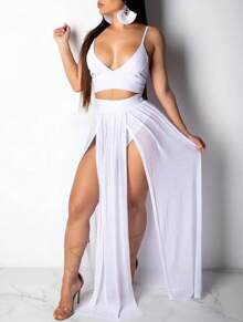 Saida de Praia Saia Longa Fenda Elastico na Cintura