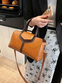 Túi xách da chắp vá chất lượng cao dành cho nữ, Túi đeo vai thời trang hàng ngày có dây đeo có thể điều chỉnh để đeo chéo - màu nâu - Xem 4