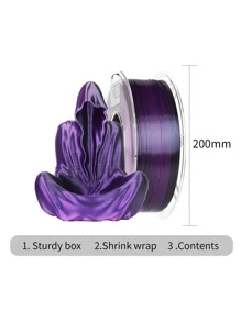 Silk Black Purple Gradient PLA 1KG 3D Printed Filament, Bi-Color Gradient, High Toughness, Shiny Texture, Diameter 1.75 Mm, Low Shrinkage, Dimensional Accuracy +/- 0.02 Mm, Smooth Surface Plastic Material [Reel Color Random]