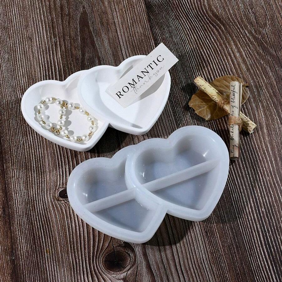 DIY Resin Casting Molds, Holiday Decoration Double Heart Shaped Candle Holder, Silicone Plaster Incense Storage Box Mold