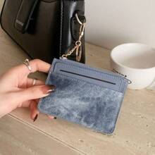 Two Pieces S Holder Portable Women Zipper Coin Purse With Key Chain PU Leather Credit Business Case Gift Mini Wallet Wallet Keychain Card Wallet - Multicolor - View 5