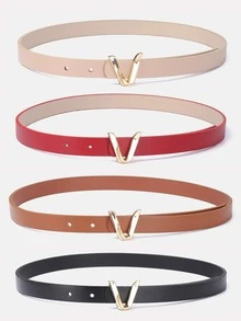 1pc Solid Color Casual Polyurethane (PU) Ladies Decorative Belt With Letter Buckle, Suitable For Everyday Wear