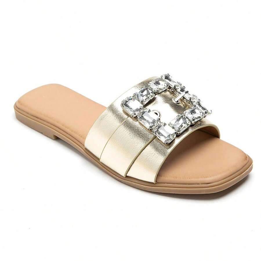 Slippers With Decorative Buckle And Ergonomic Insole - Gold - View 1