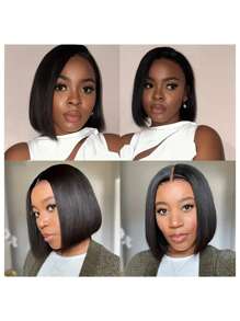 折扣鲍勃假发真人发 13x4 蕾丝前假发女士礼物，短款无胶蕾丝前鲍勃假发直发预拔 200 密度自然色 8 10 12 14 16 英寸