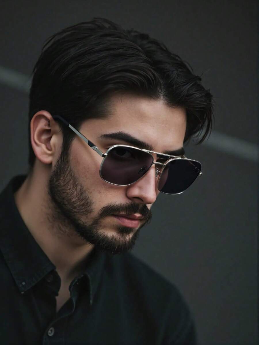 Gafas de moda con puente doble y parte superior plana cuadrada, con montura de metal, accesorios unisex para deportes al aire libre, fiestas, vacaciones, viajes, conducción, pesca y fotografía