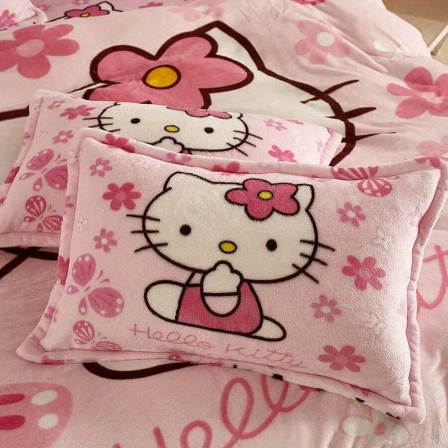 Sanrio 2Pcs Cute KT Cat Pillow Case Children's Milk Plush Girl's Cute Katie KT Winter Plush Pillow Case (Excluding Pillow Core)